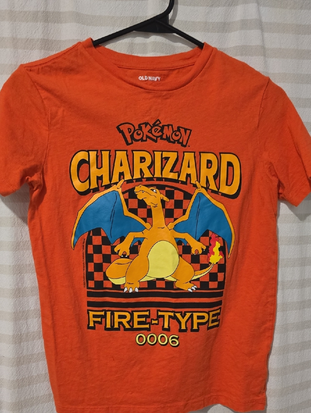 Old Navy Orange Charizard Graphic Tee with Blue Wing Accents